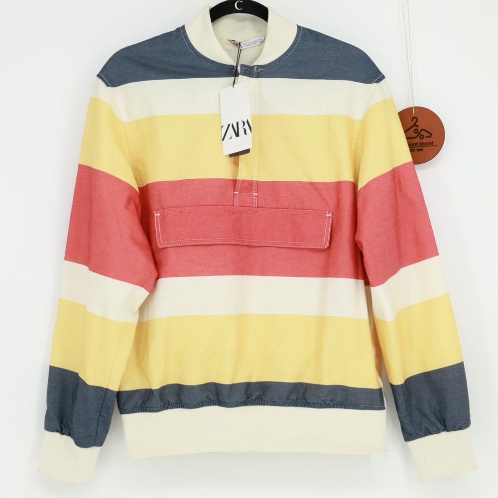 ZARA Striped Jacket With‎ Pouch Pocket